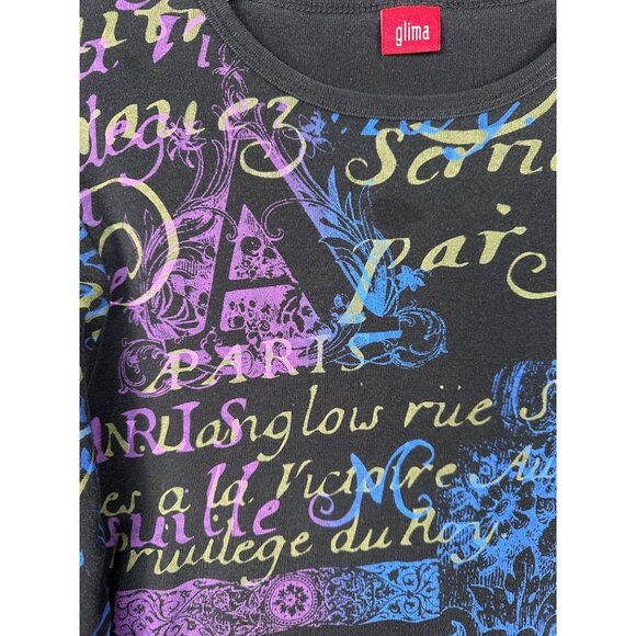 Vintage Y2K Glima Black Paris Long Sleeve Tee MED Goth Edgy Grunge Boho Paris - Picture 4 of 6